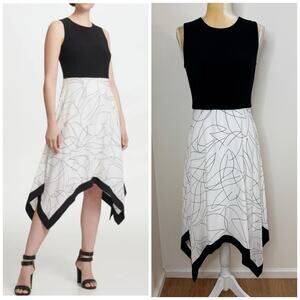 NWT DKNY Jersey Sleeveless Printed Midi Dress Size 6 Black White Sleeveless